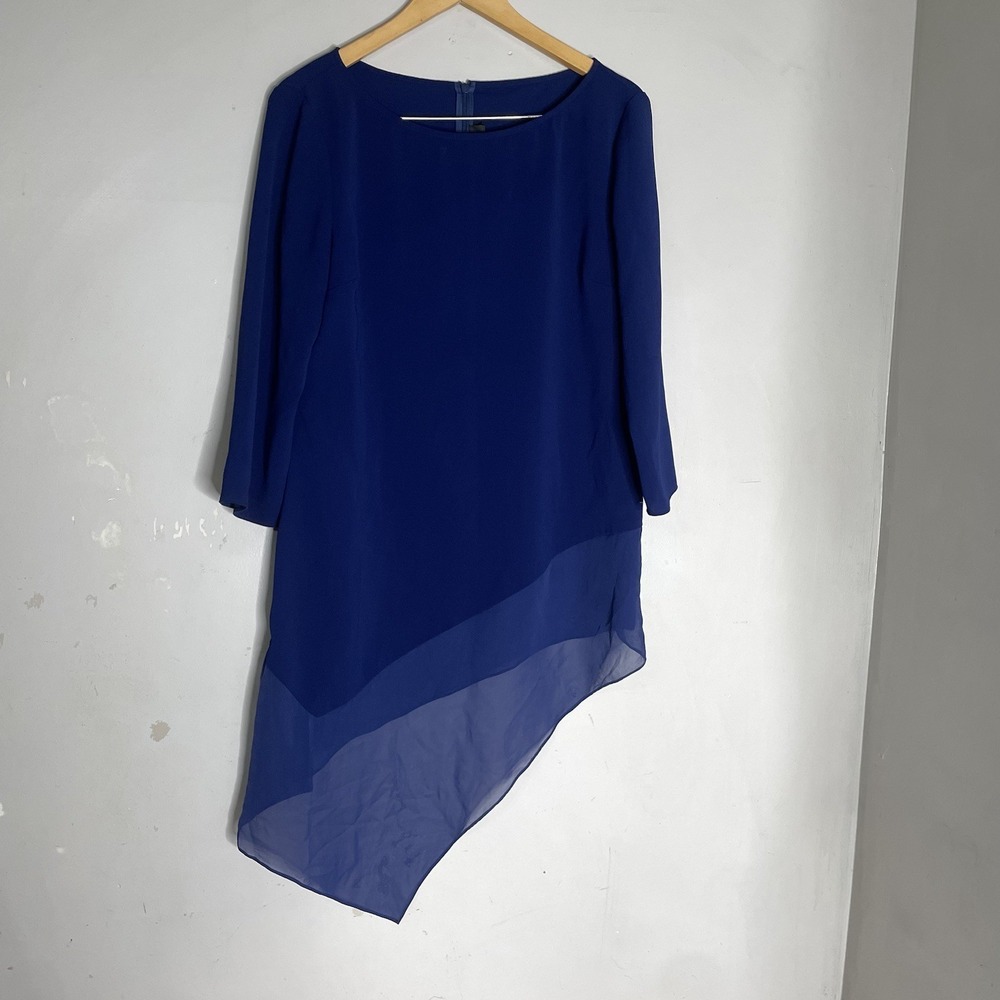 St. John Blue Asymmetrical Tunic with‎ Silk Trim Lagenlook Size Large - Picture 2 of 7